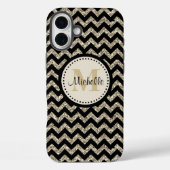 Coques Case-Mate iPhone Noir Chevron Silver Monogramme or (Verso)