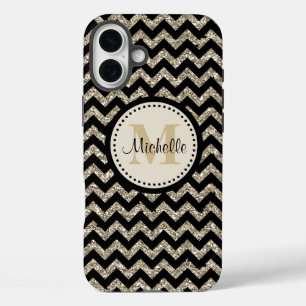 iPhone 16 Plus Case Noir Chevron Silver Monogramme or