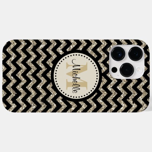 Coques Case-Mate iPhone Noir Chevron Silver Monogramme or (Verso (horizontal))