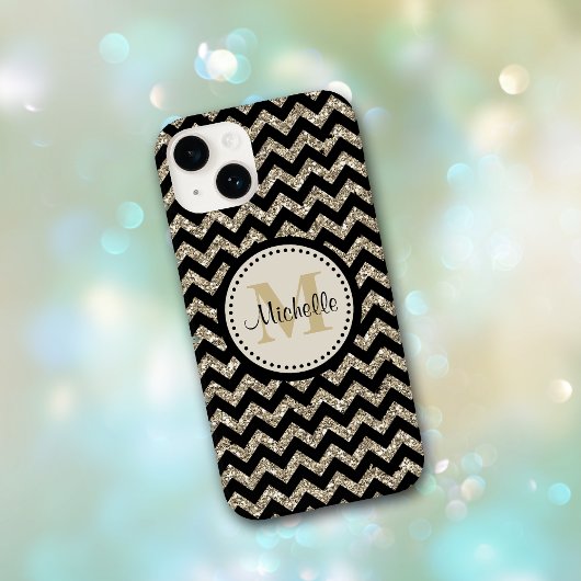 Coques Case-Mate iPhone Noir Chevron Silver Monogramme or