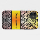 Coques Case-Mate iPhone Noir damassé & ruban orange or (Dos (Horizontal))