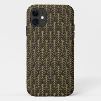 Coques Pour iPhone Noir d'art déco et plumes d'or