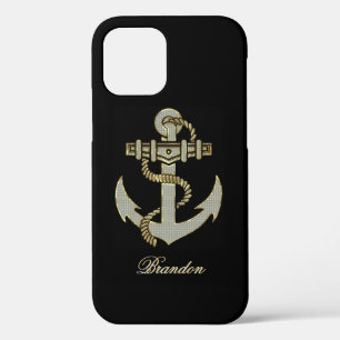 Case-Mate iPhone Case Noir, Elegant Diamants & Or Ancre Nautique Ca