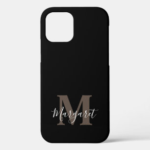 Case-Mate iPhone Case Noir Élégant Monogrammé Main Nom Lettré