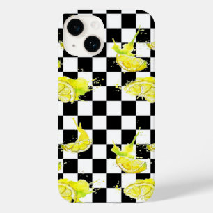 Coque Pour iPhone 14 Noir et blanc avec citrons