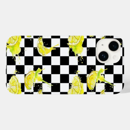 Coques Case-Mate iPhone Noir et blanc avec citrons (Verso (horizontal))