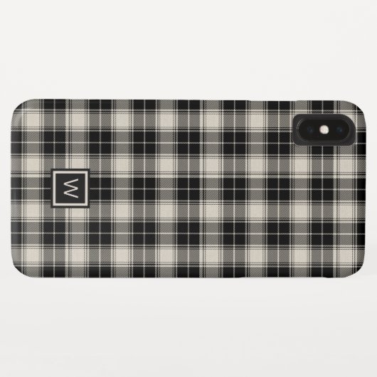 Coques Case-Mate iPhone Noir et blanc cassé Plaid avec Monogram (Dos (Horizontal))