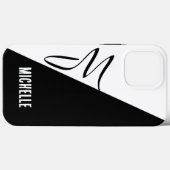 Coques Case-Mate iPhone Noir et blanc divisé, monogramme classique manuscr (Verso (horizontal))