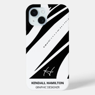 Coque Pour iPhone 15 Noir et blanc Monogramme moderne élégant Abstrait
