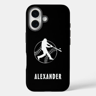 Coques iPhone 16 Noir Et Blanc Nom Homme Joueur Batteur De Baseball