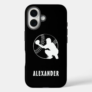 Coques iPhone 16 Noir Et Blanc Nom Homme Joueur De Baseball Capteur