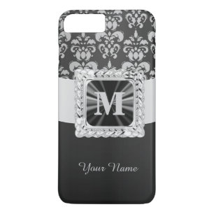 Coque iPhone 8 Plus/7 Plus Noir et blanc vintage damask personnalisé