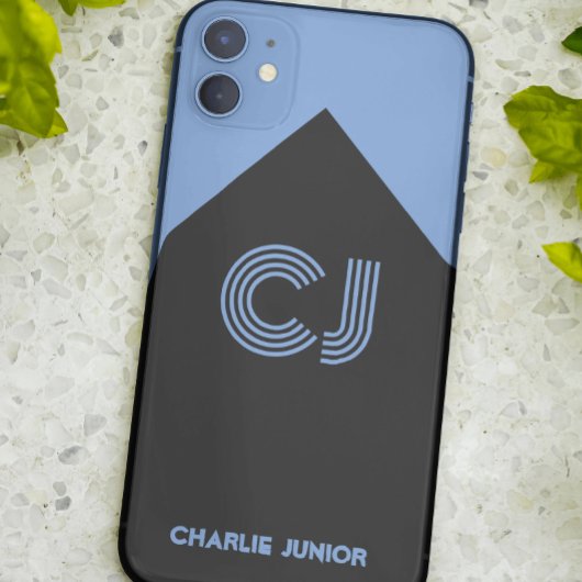 Coques Case-Mate iPhone Noir et bleu aqua Initiales monogrammes Minimalist