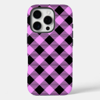 Coques iPhone 16 Pro Noir et Corail à Carreaux