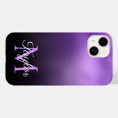 Coques Case-Mate iPhone Noir et Lilac Violet Ombre Faux Foil Monogramme (Verso (horizontal))