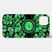 Coques Case-Mate iPhone Noir et métal vert Damask (Verso (horizontal))