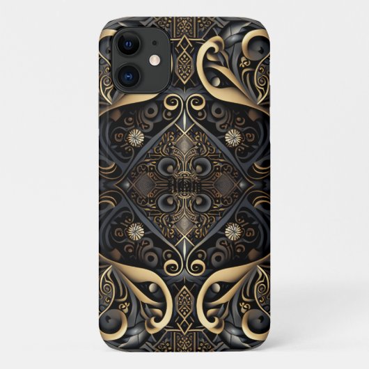 Coques Case-Mate iPhone Noir et or Médiéval gravé (Dos)
