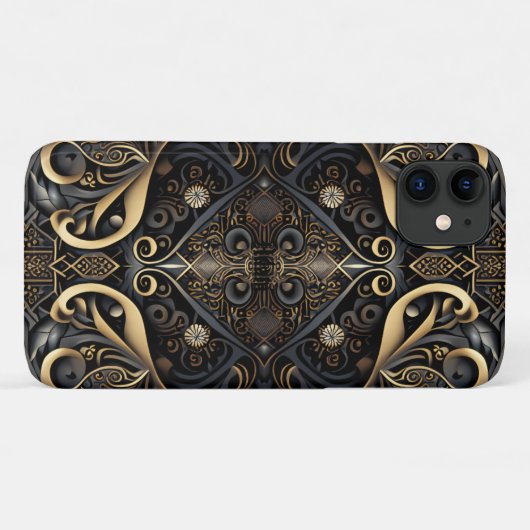 Coques Case-Mate iPhone Noir et or Médiéval gravé (Dos (Horizontal))