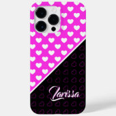 Coques Case-Mate iPhone Noir Et Rose Et Blanc Coeurs Nom Modèle (Verso)