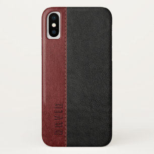 Etui iPhone Case-Mate Noir et rouge foncé Faux Texture en cuir Vintage