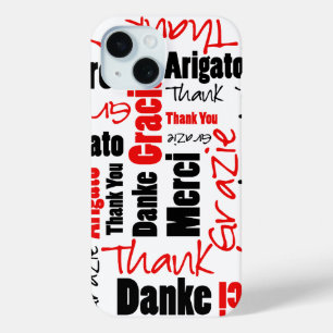 Coque Pour iPhone 15 Noir et rouge Merci Mot Cloud