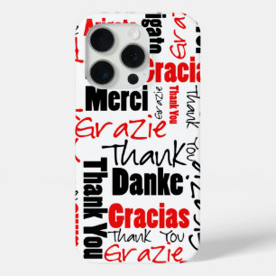 Coque iPhone 15 Pro Noir et rouge Merci Mot Cloud