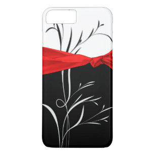 Coques Pour iPhone Noir Girly, blanc tourbillonne ruban rouge