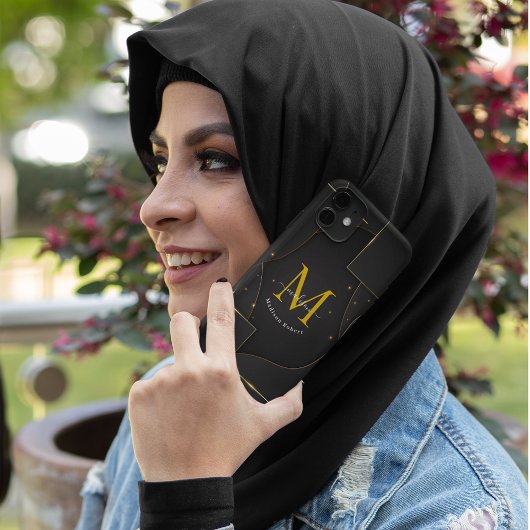 Coques Case-Mate iPhone Noir Golden Luxe dégradé Script Monogram Funny