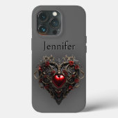 Coques Case-Mate iPhone Noir gothique et Coeur Noir Rouge (Verso)