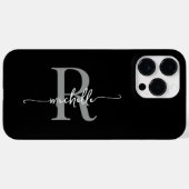 Coques Case-Mate iPhone Noir Gris Moderne Script Monogramme initial (Verso (horizontal))