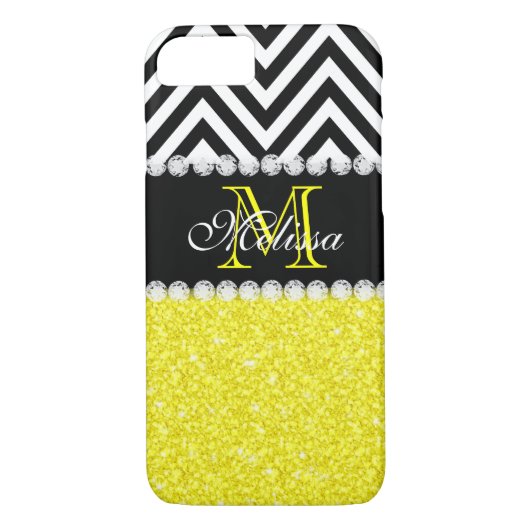 COQUES Case-Mate iPhone NOIR JAUNE CHEVRON DE PARTIES SCINTILLANTES DÉCORÉ (Dos)