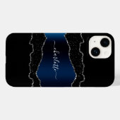 Coques Case-Mate iPhone Noir marine bleu argenté marbre nom script (Verso (horizontal))