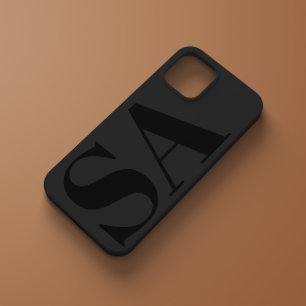 Coque Pour iPhone 14 Noir moderne initial minimal contemporain