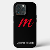 Coques Case-Mate iPhone Noir moderne rouge monogramme professionnel (Verso)