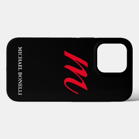 Coques Case-Mate iPhone Noir moderne rouge monogramme professionnel (Verso (horizontal))