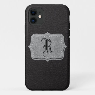 Coque Case-Mate Pour iPhone Noir monogramme personnalisé rétro par cuir