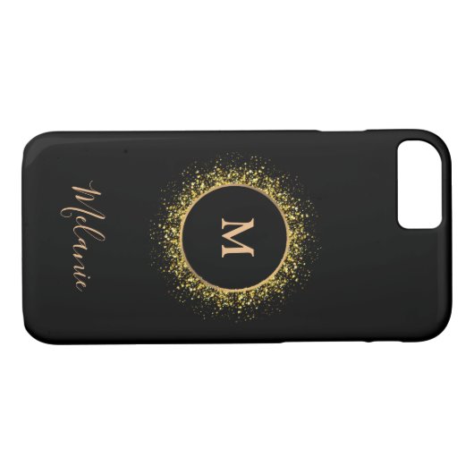 Coques Case-Mate iPhone Noir nom moderne or Monogrammé (Dos (Horizontal))