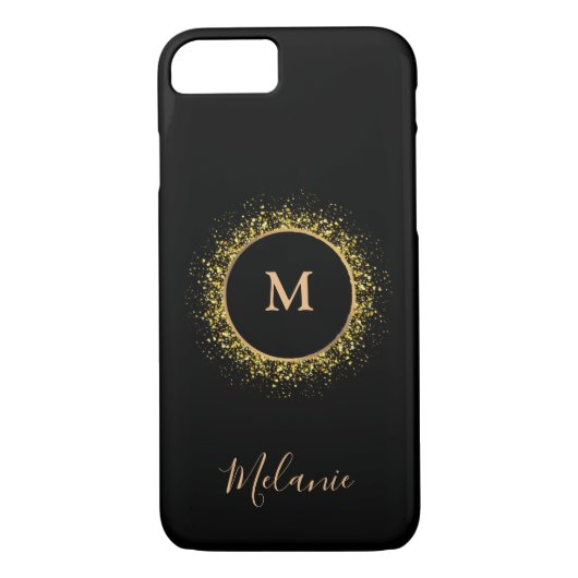 Coques Case-Mate iPhone Noir nom moderne or Monogrammé (Dos)
