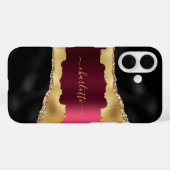 Coques Case-Mate iPhone Noir or bordeaux agate marbre nom script (Verso (horizontal))