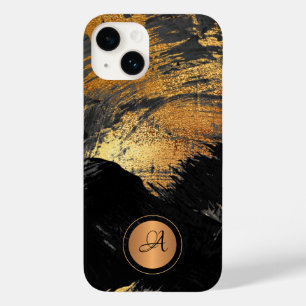 Coque Pour iPhone 14 Noir or élégant moderne abstrait monogrammed