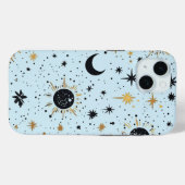 Coques Case-Mate iPhone Noir, Or et Bleu Soleil Lune Étoiles Célestes (Verso (horizontal))