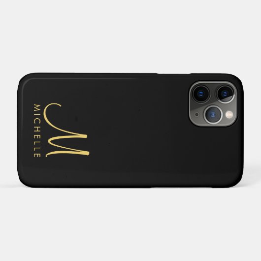 Coques Case-Mate iPhone Noir & Or manuscrit Monogramme Nom Modèle (Dos (Horizontal))