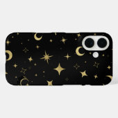 Coques Case-Mate iPhone Noir & Or Moderne Céleste Lune Étoiles (Verso (horizontal))