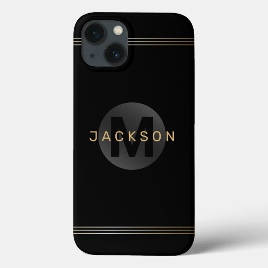 Coques Case-Mate iPhone Noir & or moderne simple personnalisé monogramme (Verso)