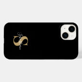 Coques Case-Mate iPhone Noir & Or | Monogramme Initial Nom Personnalisé (Verso (horizontal))