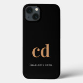 Coques Case-Mate iPhone Noir or monogramme initiales moderne élégant perso (Verso)
