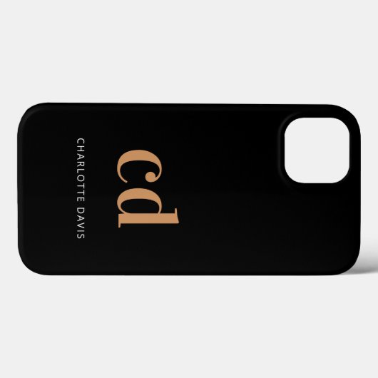 Coques Case-Mate iPhone Noir or monogramme initiales moderne élégant perso (Verso (horizontal))