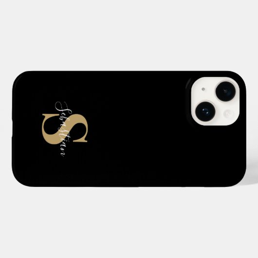 Coques Case-Mate iPhone Noir & Or | Nom personnalisé du monogramme initial (Verso (horizontal))