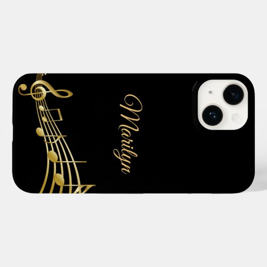 Coques Case-Mate iPhone Noir or notes monogramme (Verso (horizontal))