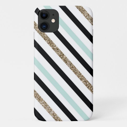 Coques Case-Mate iPhone Noir, Or, Turquoise rayé (Dos)